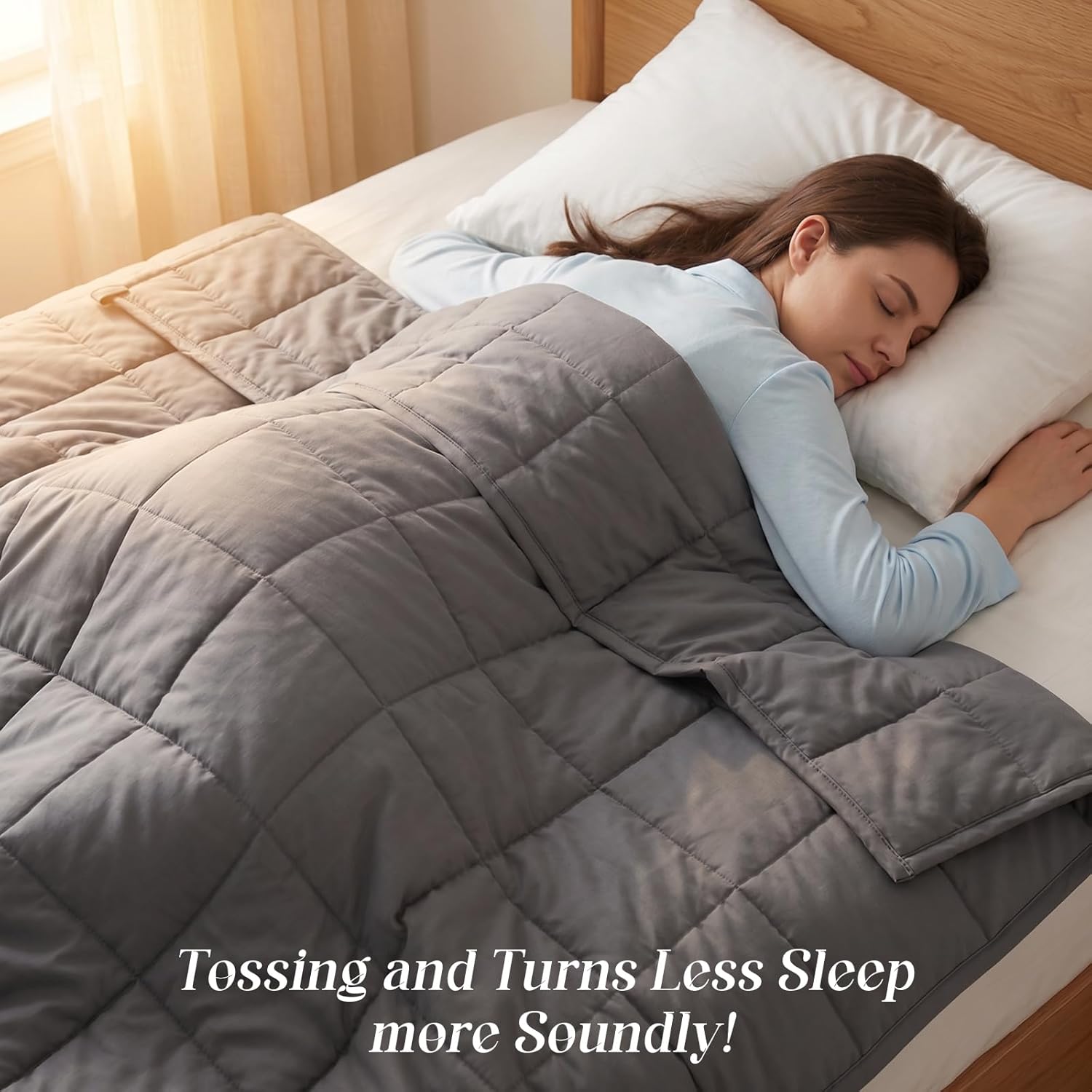 Smart Queen Weighted Blanket for Adults (15 lbs, 48” x 72”, Twin Size) Breathable Heavy Throw Blanket for 120-160 lbs, Soft Thick Blankets with Cooling Glass Beads, All Season, Machine Washable, Grey