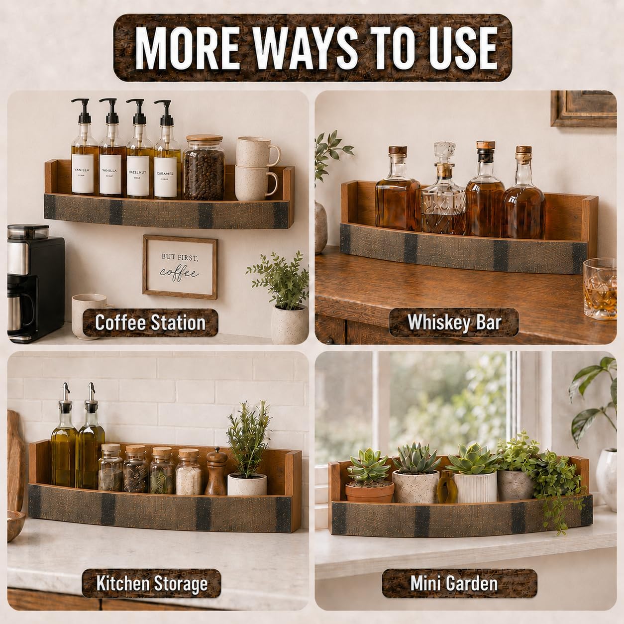 Liquor Bottle Display Shelf – Bar Shelf for Whiskey, Wine & Bourbon – Rustic Wall-Mounted Wooden Shelves, Countertop Rack, Stylish & Space-Saving Small Liquor Cabinet for Enthusiasts (Set of 2)