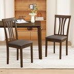 Giantex Wooden Dining Chairs Set of 2, Linen Fabric Upholstered Kitchen Armless Chair w/Rubber Wood Frame, Padded Seat, High Curved Back, Farmhouse Accent Side Chairs for Living Room (Brown+Gray)