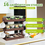 3 Tier Tea Bag Organizer Wall Mounted, Wooden Tea Box Organizer for Cabinet | Tea Bag Holder with Partitions and 4 Hooks, Tea Rack for Office, Kitchen, Cabinet, Pantry, Tea Organizers and Storage