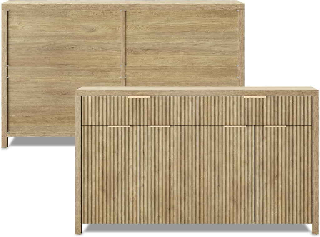 YaFiti Sideboard Buffet Cabinet Fluted Storage Cabinet, 55.1" Large Credenza with Storage & Adjustable Shelves, Modern Accent Cabinet Wood for Dining Room, Living Room, Entryway, Natural Oak
