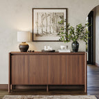 CHUWELL 59" Walnut Sideboard Buffet Cabinet, Mid Century Modern Storage Cabinet with 4 Doors & Adjustable Shelves, Coffee Bar Table with Solid Wood Legs for Dining Room, Living Room