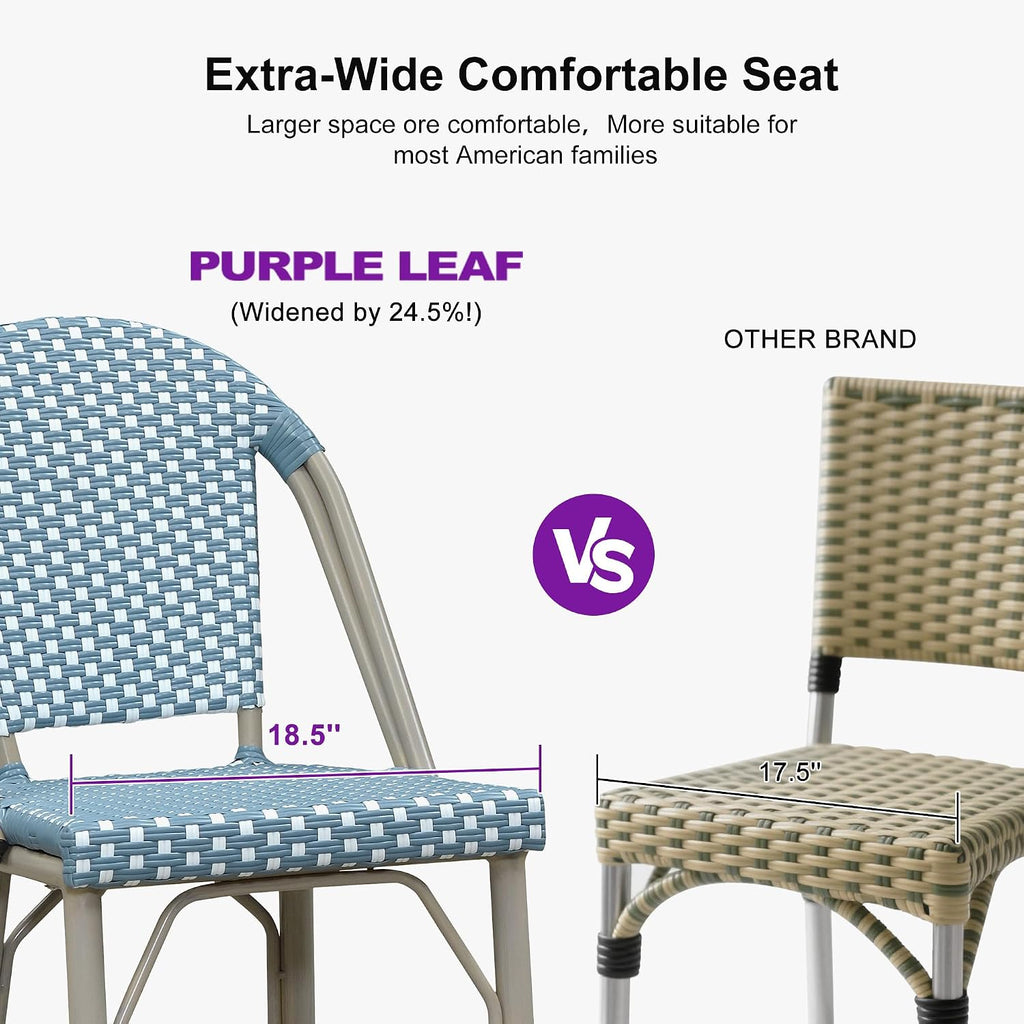 PURPLE LEAF Oversized Outdoor Counter Height Bar Stools Set of 2 26" French Bar Height Stool Bamboo Print Finish Patio Bar Stools with Back Rattan for Garden Kitchen, Light Blue