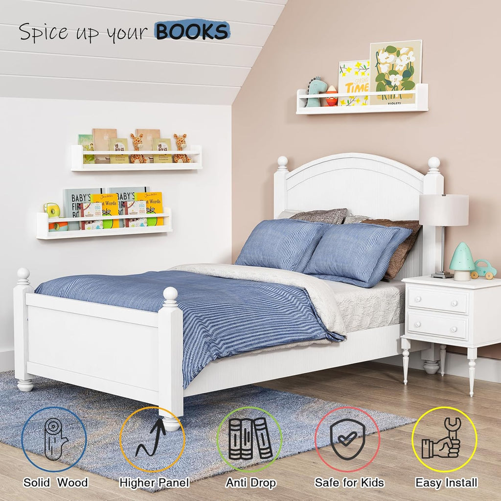 Harwaya White Toddler Wall Bookshelf for Kids Room, 36 Inch Long Floating Nursery Book Shelves for Wall, Wide Hanging Bookshelves for Baby Girl Boy Childrens Kid Bedoom Playroom -Set of 3