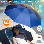 Luxfero 3-in-1 Beach Lounge Chair with Umbrella, Sun Tanning Chair with Face Hole&5-Position Recliner, Folding Lounge Chair Outdoor Lay Flat, Max 350lbs,Portable Tanning Chair with Pillow&Pocket-White