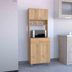 Della 60 Kitchen Pantry with Countertop, Closed & Open Storage -Light Oak