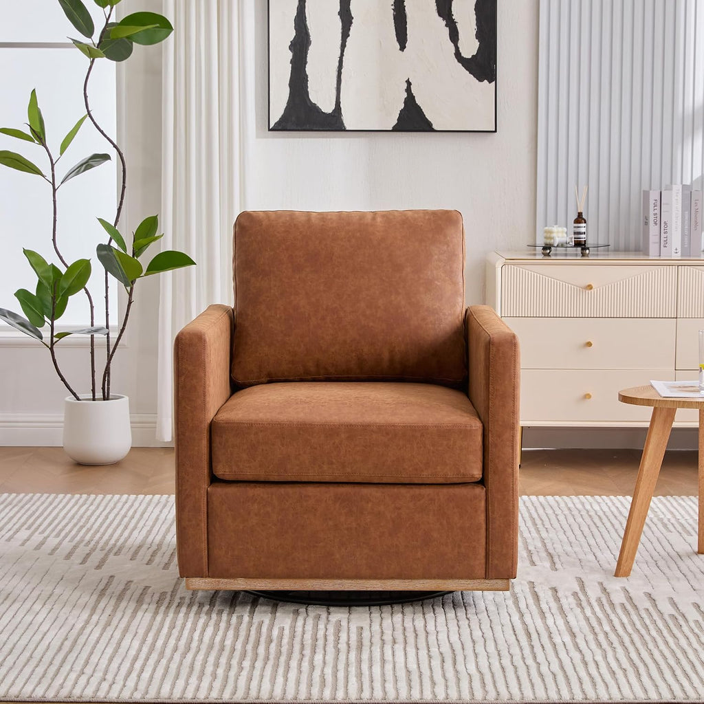 Swivel Accent Chair, 30.7" W Upholstered Square Club Sofa, 360 Degree Rotating Comfortable Lounge Armchair for Living Room, Bedroom, Apartment, Nursery (Brown)