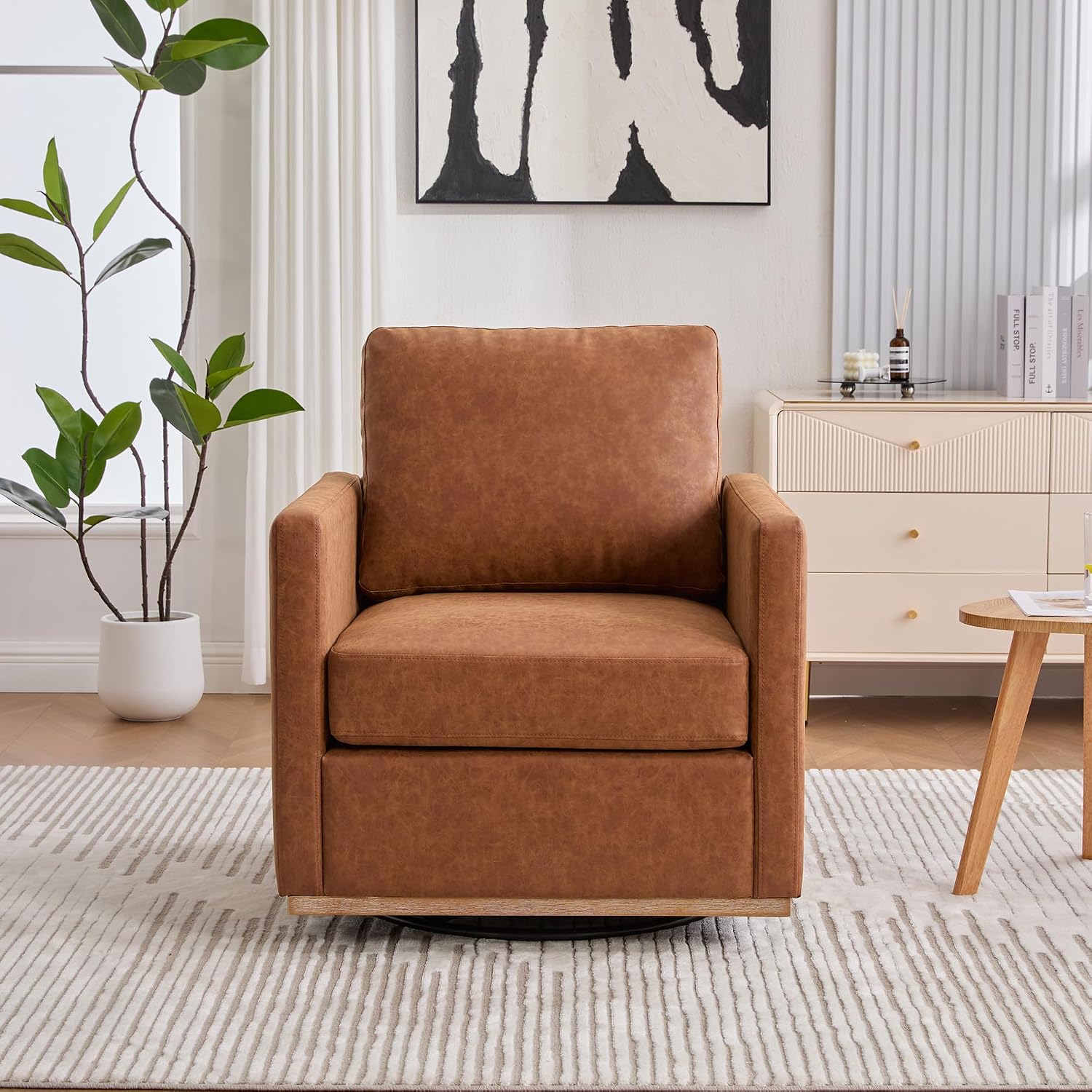Swivel Accent Chair, 30.7" W Upholstered Square Club Sofa, 360 Degree Rotating Comfortable Lounge Armchair for Living Room, Bedroom, Apartment, Nursery (Brown)