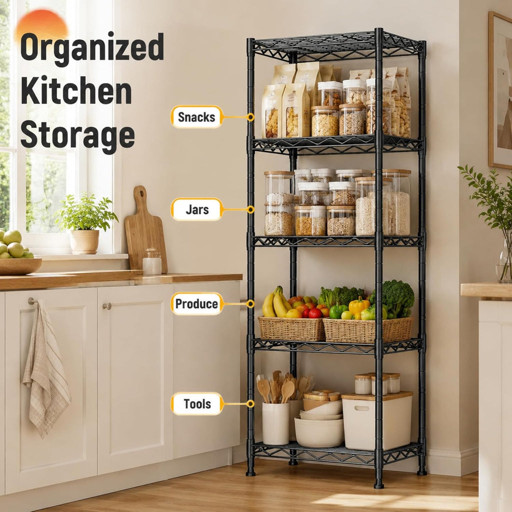GRANNY SAYS 5-Tier Narrow Storage Shelves for Small Spaces – 15.8" W Metal Shelving Unit, Adjustable Wire Shelf, Freestanding Storage Rack for Bathroom, Laundry, Kitchen Pantry, Garage, Black