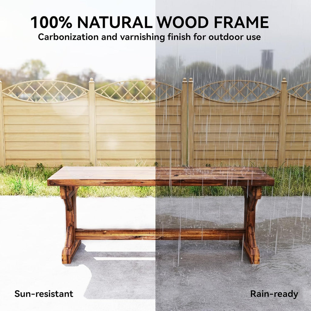 Outsunny Outdoor Wooden Bench, 2-Person Rustic Patio Garden Bench Seat, Backless Outdoor Loveseat with Farmhouse X-Shaped Base for Porch, Park, Lawn, Yard, Carbonized