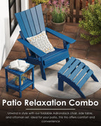 GREENVINES Folding-Adirondack-Chairs-Set-of-2 | HDPE Plastic | Arch Series | Fire Pit Chair | All Weather | for Outdoor Patio Deck Backyard Poolside | Blue