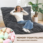 3 in 1 Giant Bean Bag Chair for Adults & Kids, Floor Futon Mattress, Couch & Floor Cushion, Comfy Reading Lounge Sofa, Soft Corduroy Washable Cover for Bedroom, Living Room & Dorm, Black