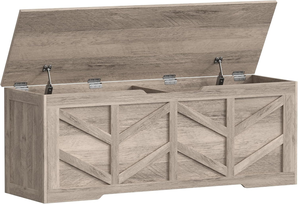 51.2" Storage Chest, Extra Large Storage Bench with 2 Safety Hinges, Storage Trunk Supports 330 lb, Wooden Blanket Storage for Bedroom, livingroom, entryway, Greige