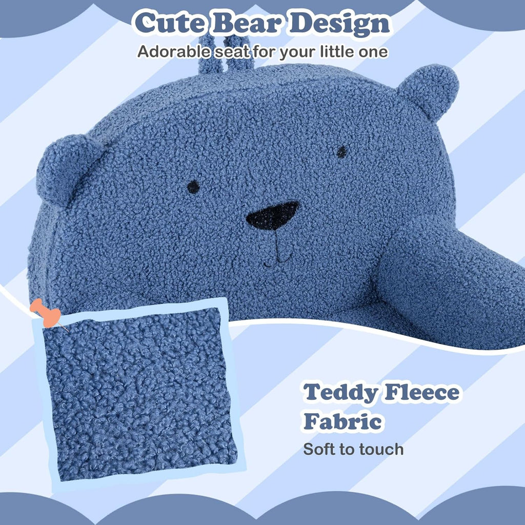 Costzon Kids Sofa, Comfy Bear Toddler Foam Couch with Soft Fleece Fabric Cover, Kids Furniture for Playroom, Children Reading Armchair for Boys & Girls Aged 3+ (["Teddy Fleece],Blue)