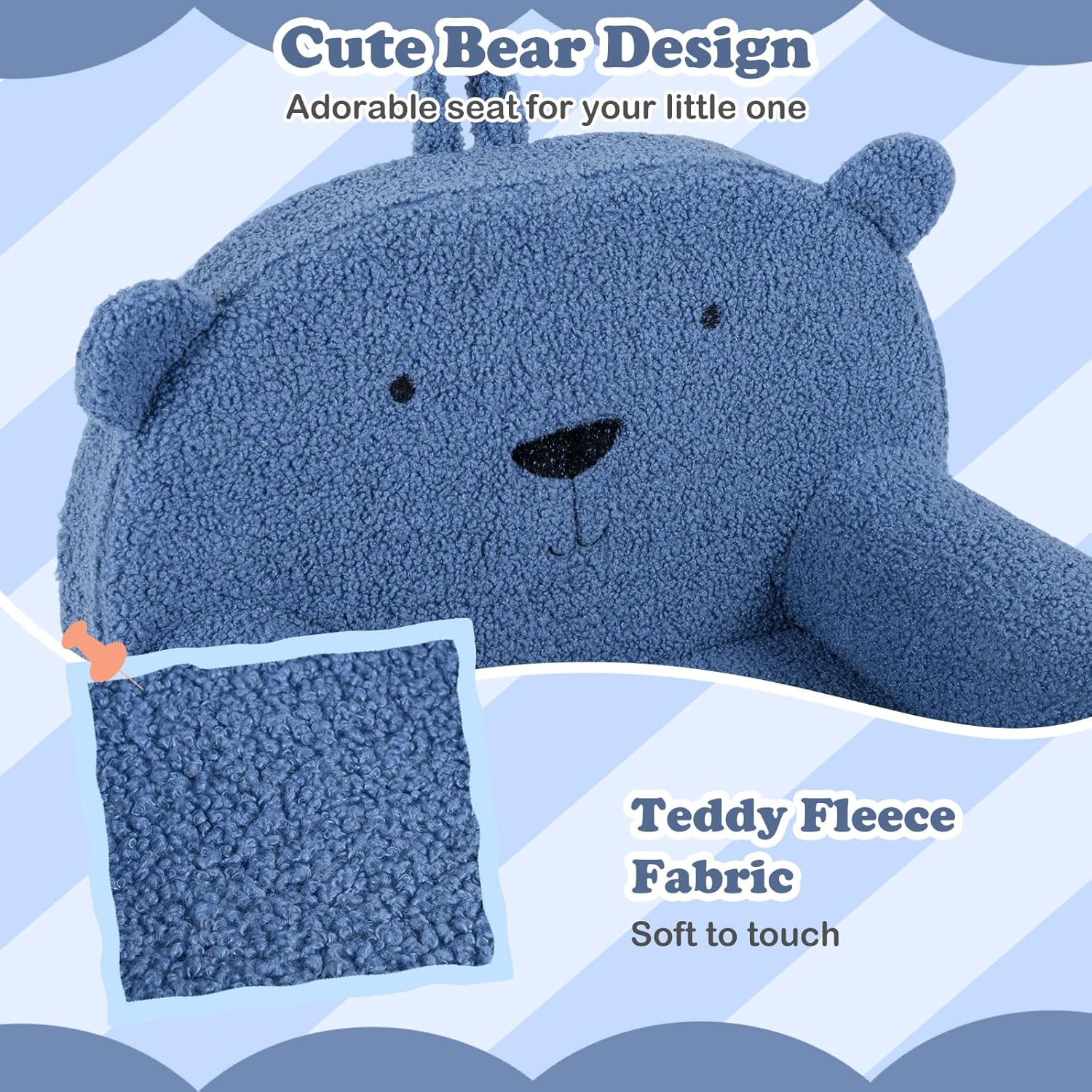Costzon Kids Sofa, Comfy Bear Toddler Foam Couch with Soft Fleece Fabric Cover, Kids Furniture for Playroom, Children Reading Armchair for Boys & Girls Aged 3+ (["Teddy Fleece],Blue)