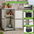 Small Outdoor Storage Cabinet with Metal Top, 2-Tier Patio Potting Bench & Garden Tool Organizer, Adjustable Shelf Corner Storage Cabinet for Balcony Backyard Porch