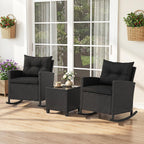Tangkula 3 Piece Wicker Rocking Set, Patio Rattan Roker Chairs with Tempered Glass Table & Soft Cushions, Outdoor Furniture Set for Backyard, Poolside Porch