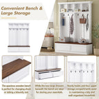 Merax Wood Hall Tree Entryway Bench with 6 Hooks, Farmhouse Mudroom Versatile Coat Racks with 2 Large Drawers Entrance Organizer for Hallway White