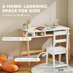Qaba Kids Desk and Chair Set for 3-12 Years Old, Children Study Desk with Storage Compartment, Student Writing Table Computer Workstation for Home Bedroom School Use