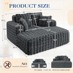 Antetek Oversized Chaise Lounge Indoor, Modern Comfy Bubble Faux Fur Fabric Deep Seat Boneless Sleeper Chaise Lounge Sofa Chair with Pillows for Living Room Bedroom Studio, No Assembly Couch, Grey