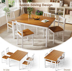 Dining Table Set for 4, Farmhouse Kitchen Table and Chairs with Rubber Wood Legs, Space-Saving Dinette Set, 5 Pieces Dining Table with Chairs for Small Spaces Kitchen Dining Room. Brown