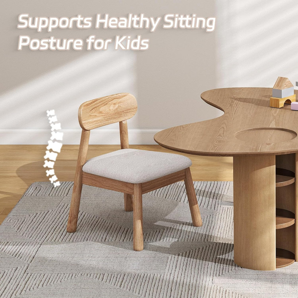 Wood Kid Armchair, Toddler Chairs Ages 1-4, Kid Chair with Solid Wooden Frame, Toddler Armchair Comfy, Upholstered Kids Chair for Playroom, Bedroom, Kindergarten & Preschool, White