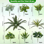 18 Bundles Artificial Greenery for Outdoors, Artificial Outdoor Plants UV Resistant Fake Spider Fern Coleus Plant Faux Bushes Leaves for Outside Window Box Patio Garden Front Porch Yard Summer Decor