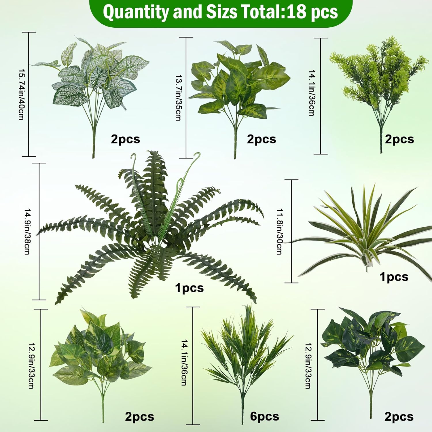 18 Bundles Artificial Greenery for Outdoors, Artificial Outdoor Plants UV Resistant Fake Spider Fern Coleus Plant Faux Bushes Leaves for Outside Window Box Patio Garden Front Porch Yard Summer Decor