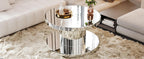 Double Tier Luxury Round Mirror Coffee End Table with Glass 31.5" Diameter Sofa Side Table for Living Room, Light Luxury Design, Sturdy Frame