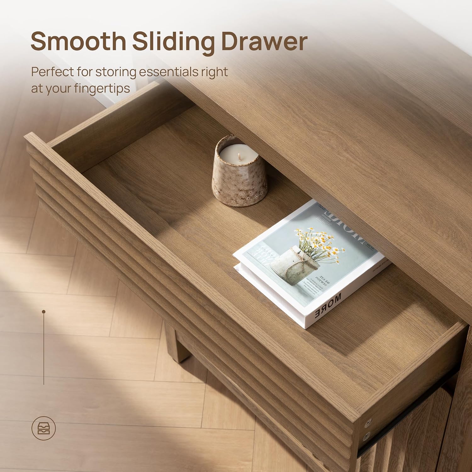 SICOTAS 29" Fluted Buffet Cabinet with Storage, Modern Sideboard Cabinet with Drawer & Adjustable Shelves, Premium Credenza for Kitchen & Living Room, Reclaimed Caramel Oak