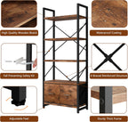 Shintenchi 5 Tier Bookshelf with Drawers, Display Standing Shelf Units, Wood and Metal Bookshelves Storage Organizer, Bookcase for Home Office Bedroom, Kitchen, Living Room, Rustic Brown