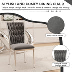 Velvet Dining Chairs Set of 4, Modern Woven Kitchen Chairs with Silver Metal Legs, Upholstered Cushion with High Back, Dirt Resistance, Easy to Install, for Living Room, Dining Room - Dark Grey