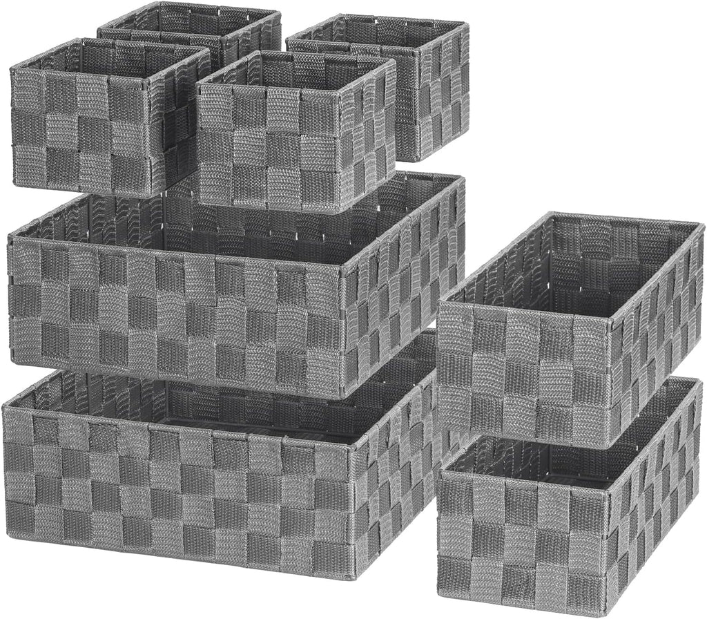 Posprica Woven Baskets, Storage Baskets for Organizing (Set of 8), Cube Baskets Bin Container Matching Storage Boxes Organizers for Pantry, Office, Shelves, Media-room