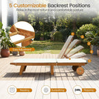 Tangkula Folding Lounge Chairs Outdoor Set of 2, Patio Eucalyptus Wood Chaise Lounge with 5-Level Adjustable Backrest & Cushions, Portable Beach Pool Sunbathing Recliner with Wheels for Outside