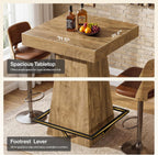 Tribesigns Square Bar Table, 37.4-Inch High Pub Table with Metal Footrest for Small Bars, Dining Room, Bistro, Kitchen, Light Brown(Only Table)