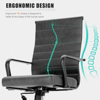 Okeysen Genuine Leather Office Chair, Mid-Century Modern Real Leather Conference Room Chairs, Ergonomic Executive Ribbed Height Adjustable Swivel Rolling Desk Chair for Home Office.