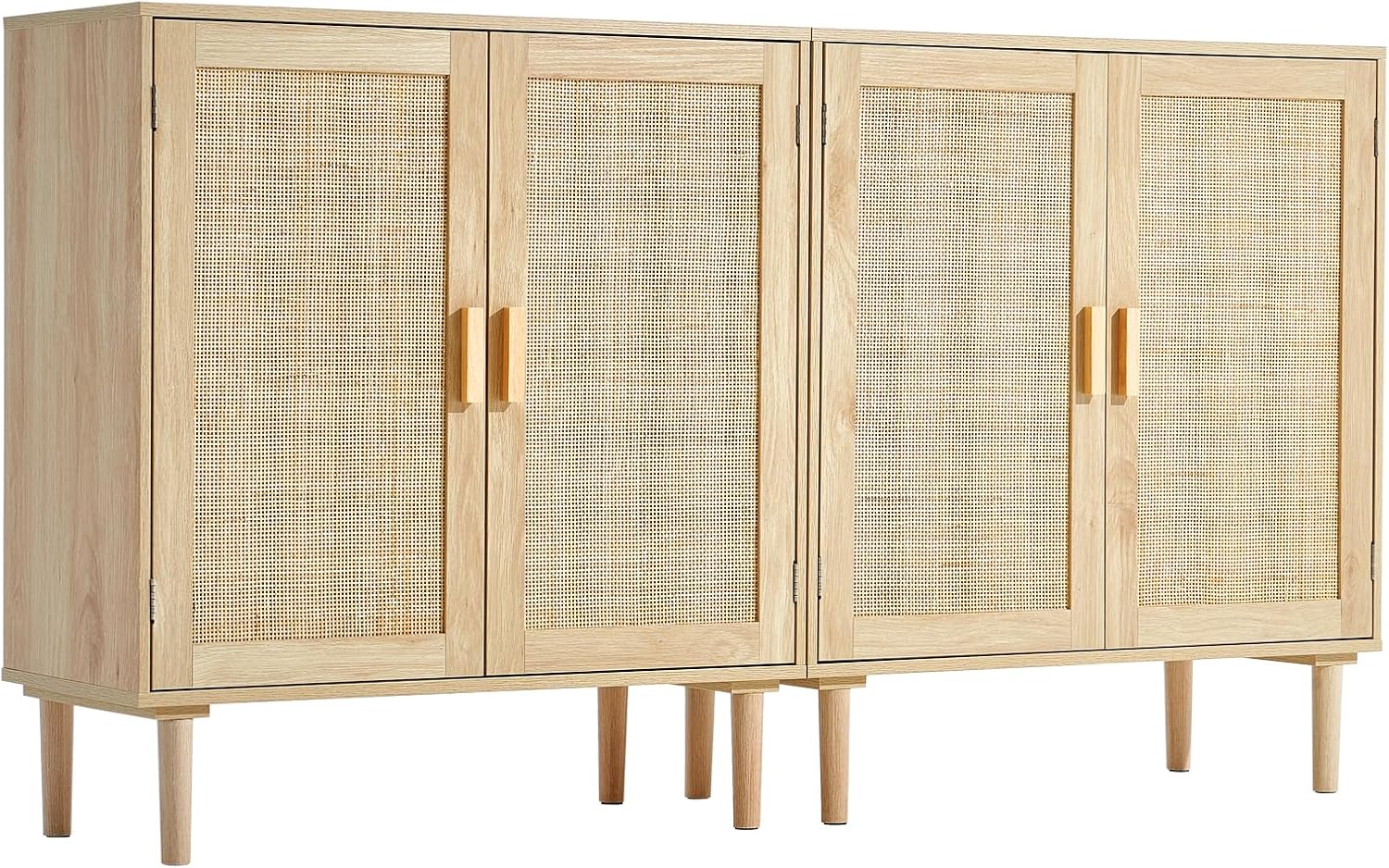 VEVOR Rattan Buffet Cabinet with Storage, 4 Magnetic Doors and Adjustable Shelves, Sideboard for Hallway, Living Room, Kitchen, Natural