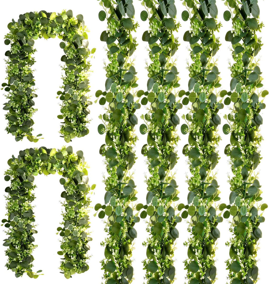 Eucalyptus Garland 4 Pack, Artificial Greenery | Faux silver dollar eucalyptus for small wedding tables, mantels and showers; flexible, reusable and easy to arrange