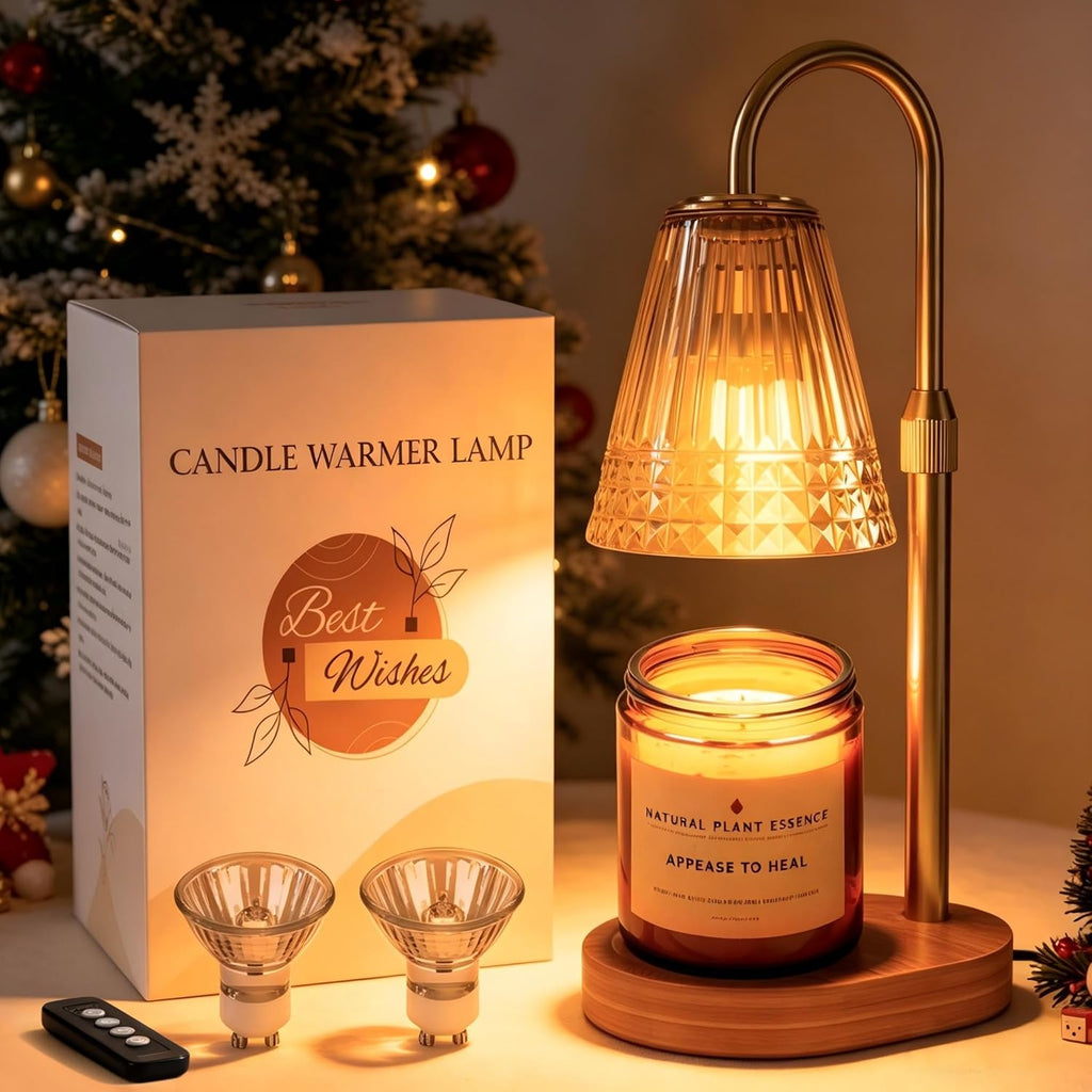 Candle Warmer Lamp with Timer, 4-Levels Dimmable Electric Wax Melter, Adj.Height for Jar Candles, Mother's& Father's&Christmas Day&Birthday Gift Ideas for Women/Friends/Wife (Western Golden)