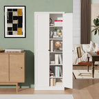 72" White Metal Kitchen Pantry Cabinet with Doors & 5 Adjustable Shelves, Heavy-Duty Freestanding Storage Organizer Utility Cupboard for Pantry, Kitchen, Bathroom