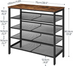 HOOBRO Shoe Rack for Entryway, 5-Tier Shoe Organizer with Adjustable Mesh Shelves, 16-20 Pairs of Shoes, Spacious Floor Mount, Metal, Industrial, Shoe Shelf for Closet, Rustic Brown BF12XJ01