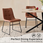 Dining Chairs Set of 4, Modern [Metal Sled Legs][Synthetic Leather] Upholstered Kitchen Chairs with Ergonomic Seat for Dining Living Room Home, Brown