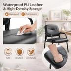 Leather Waiting Room Chair No Wheels, Office Guest Reception Seating with Padded Arms, Stationary Conference Table Chair for Lobby Clinic Home Desk Bedroom, Comfortable Dining Kitchen Armchair, Inky