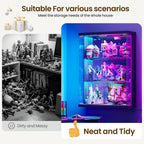 Wall Display Case with Glass Doors - RGB Hanging Display Cabinet with Auto Sensor Lights, Glass Door Cabinet with Adjustable Shelves, Shot Glass Display Case for Collectibles, Figures, Cards (Black)