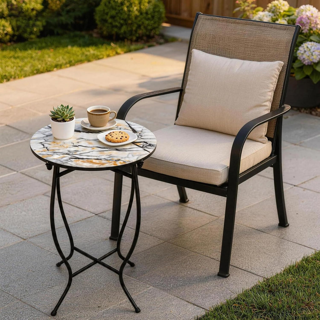 Indoor Side Table for Small Space, Versatile 21 Inch Tall Round Side Table for Drink Magazine, Weather Resistant Metal Small End Table for Living Room, Bedside, Bedroom, Easy Assembly