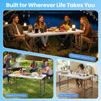 4 Foot Foldable Table with Built in Handle & Steel Legs, 4FT Portable Adjustable Height Heavy Duty Small Card Folding Table for Parties, Dining, Events, Picnic, Indoor & Outdoor, Camping, Utility
