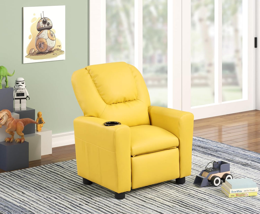 23" Yellow PU Leather Recliner Chair with Cupholder