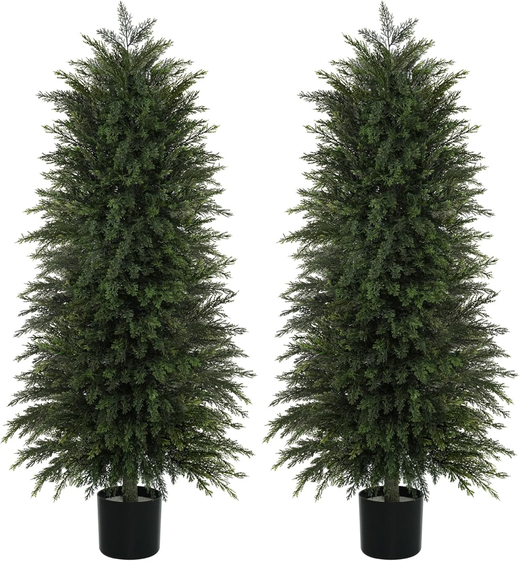 6FT Artificial Cedar Trees Set of 2, Realistic Faux Evergreen Topiary Bushes Plants, Outdoor Potted Fake Cypress Shrubs for Front Porch Garden Home Living Room Decor