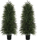 6FT Artificial Cedar Trees Set of 2, Realistic Faux Evergreen Topiary Bushes Plants, Outdoor Potted Fake Cypress Shrubs for Front Porch Garden Home Living Room Decor