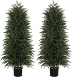 6FT Artificial Cedar Trees Set of 2, Realistic Faux Evergreen Topiary Bushes Plants, Outdoor Potted Fake Cypress Shrubs for Front Porch Garden Home Living Room Decor